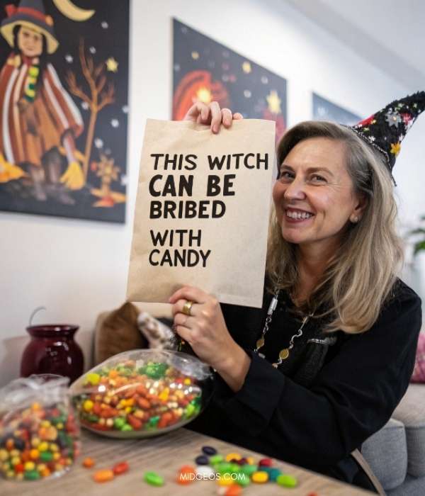 165 Halloween Captions for Instagram: Spooky, Funny, and Cute Ideas to Level Up Your Posts 3 This witch can be bribed with candy
