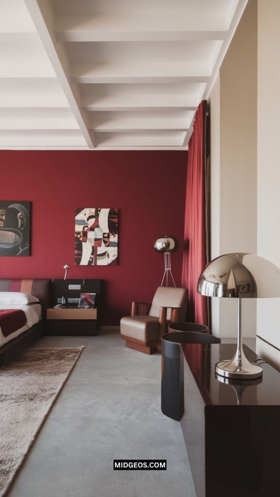 21 Cherry Red Bedroom Ideas for A Bold Look in 2025 2 Modern Cherry Red Accent Wall