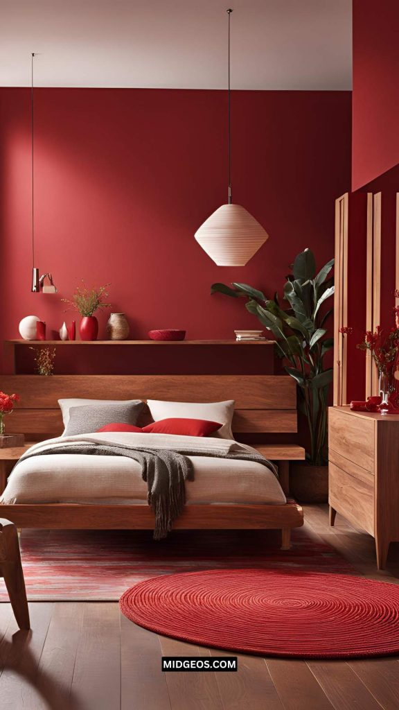 21 Cherry Red Bedroom Ideas for A Bold Look in 2025 8 Red Bedroom with Wooden Accents
