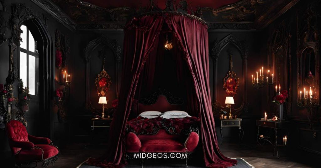 13 Romantic Gothic Bedroom Ideas for a Dark & Dreamy Retreat 3 Romantic Gothic Bedroom Ideas Canopy Beds with Dark Drapery