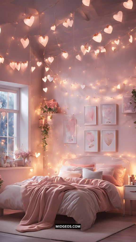 17 Romantic Valentine’s Day Bedroom Decor Ideas for 2025 2 Romantic Valentines Day Bedroom Decor Ideas Soft Fairy Lights