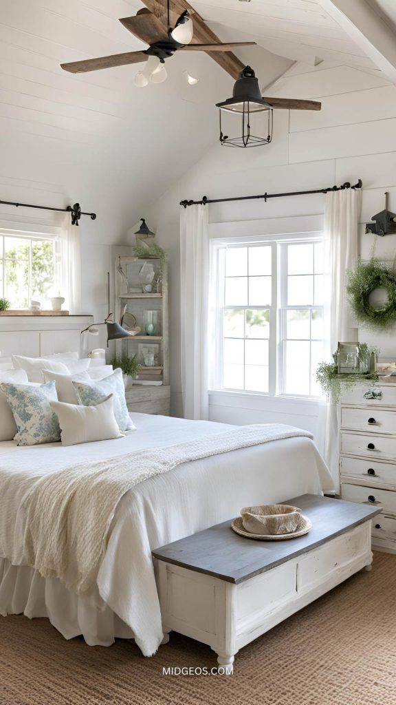 27 Farmhouse Bedroom Ideas for a Cozy & Stylish Retreat 4 White Farmhouse Bedroom Set – Light and airy with white furniture.