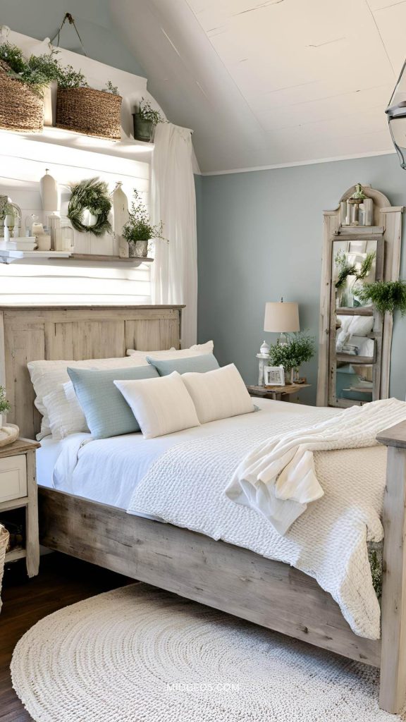 27 Farmhouse Bedroom Ideas for a Cozy & Stylish Retreat 5 White Farmhouse Bedroom Set Simple & Cozy Decor – Soft textures and minimal design