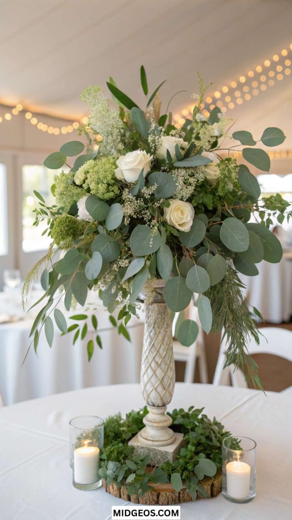 60 Stunning Wedding Centerpieces Ideas for Every Theme 4 Greenery Wedding Centerpieces with Eucalyptus
