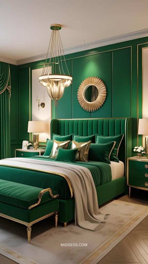 35 Stunning Green Bedroom Ideas for a Stylish & Serene Space 8 green bedroom with gold accents