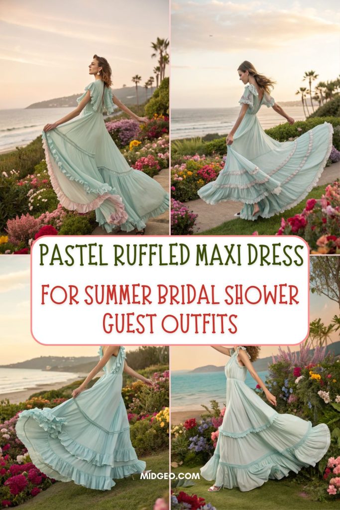 Top 10 Summer Bridal Shower Guest Outfits for 2025 5 Pastel Ruffled Maxi Dress