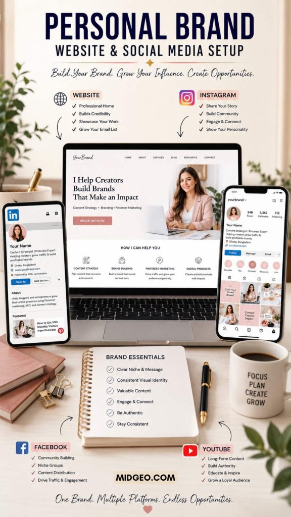 How to Create a Personal Brand from Scratch in 2026: The Complete Step-by-Step Guide to Building Authority, Traffic, and Income 3 personal brand website and social media setup