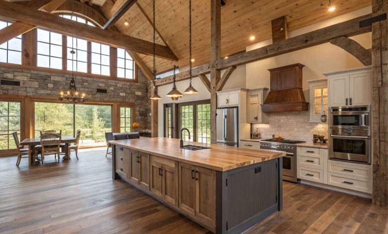 Barndominium Kitchen Ideas (2025): Open Concept Layouts, Simple Design & Small-Space Interior Tips 1 Open concept barndominium kitchen with rustic wood accents and modern finishes