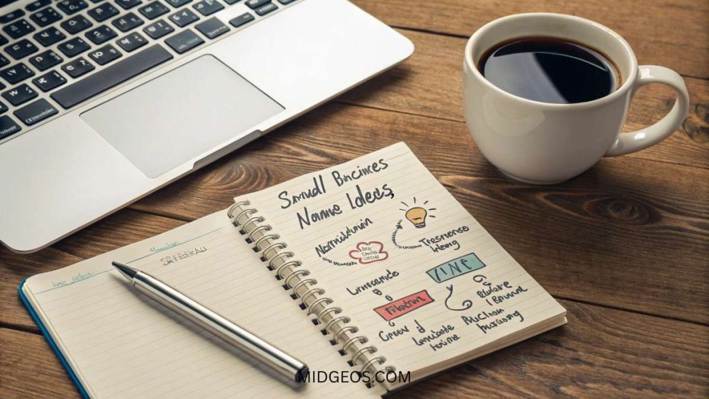 250 Small Business Names Ideas to Inspire You Today 2 creative small business names ideas list on notepad with coffee and laptop
