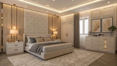 Modern couple bedroom with cozy lighting, soft neutral bedding, and minimalist decor – romantic bedroom ideas 2025