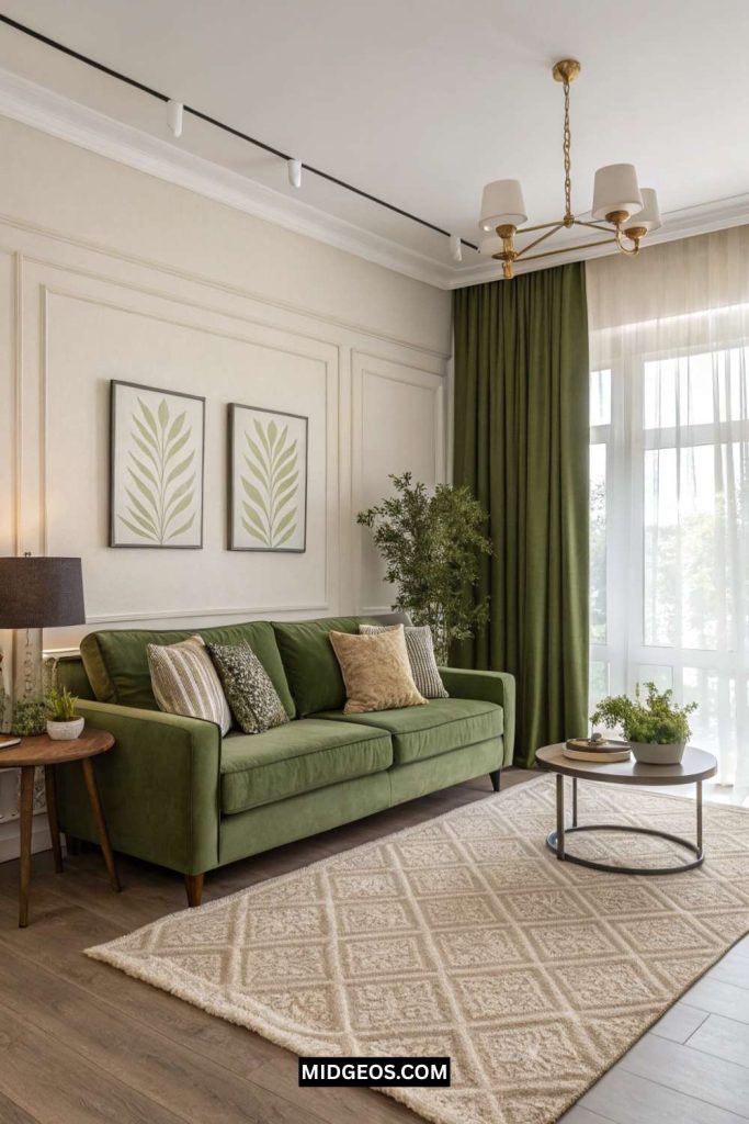 Olive Green Living Room Ideas (2025): Trendy Color Pairings, Wall Decor & Cozy Styling Tips 3 olive green paint ideas olive green and eige