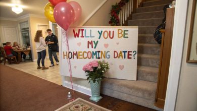 Cute homecoming proposal ideas setup with balloons, poster board, and flowers homecoming proposal ideas 2025