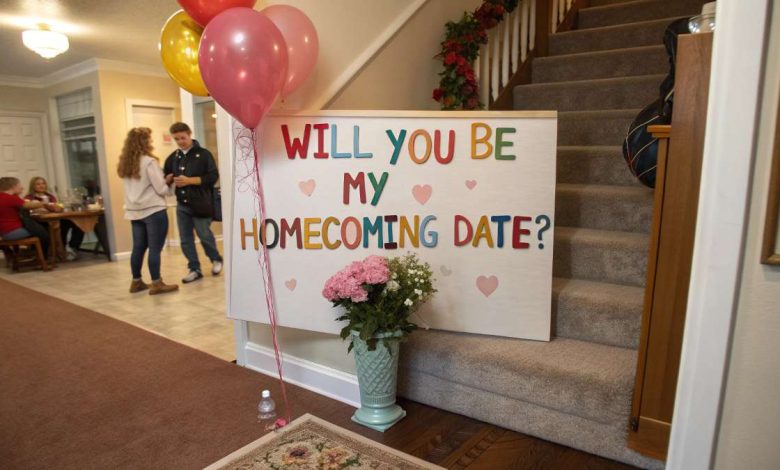 37 Homecoming Proposal Ideas (2025): Cute, Funny & Unique Ways to Ask Someone to HOCO 1 Cute homecoming proposal ideas setup with balloons, poster board, and flowers homecoming proposal ideas 2025