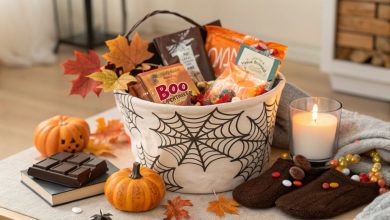 DIY boo basket ideas for best friend filled with Halloween treats and cozy gifts