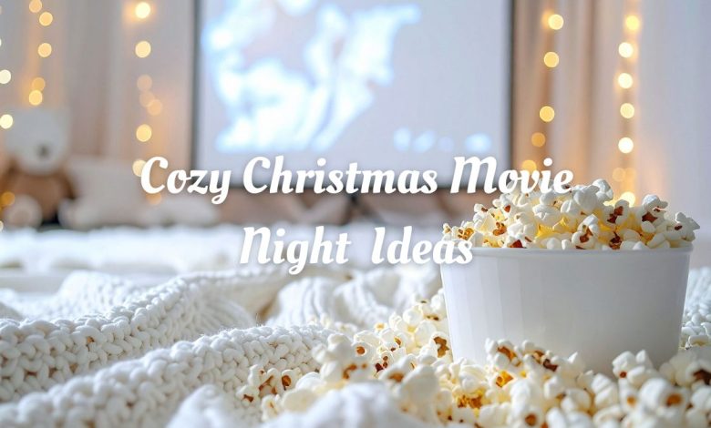 Easy Last-Minute Christmas Movie Night Ideas 2025: Cozy, Aesthetic, and Fun Holiday Sleepover Inspo for Every Budget 1 Cozy Christmas movie night setup with blankets, fairy lights, and hot cocoa mugs on a table