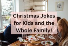 Kids laughing at funny Christmas jokes during the holidays