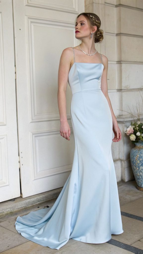 Classic Ice Blue Wedding Dress with Minimalist Silhouette