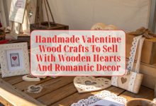 Handmade Valentine wood crafts to sell with wooden hearts and romantic decor