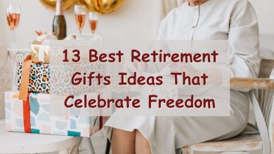 Smiling retiree opening one of the 13 Best Retirement Gifts surrounded by thoughtful celebration decor