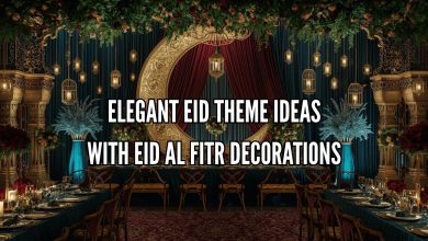 25 Stunning Eid Theme Ideas & Eid Al Fitr Decorations to Transform Your Celebration in 2026 9 Elegant Eid theme ideas with Eid Al Fitr decorations, crescent moon backdrop, lanterns, and gold accented party setup (1)