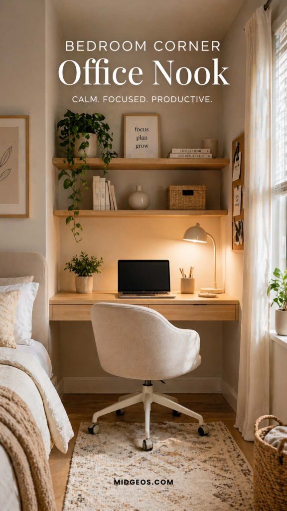 Bedroom Corner Office Nook Ideas for a Calm & Cozy Work From Home Space