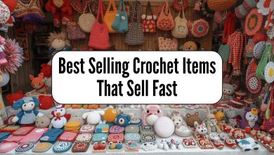 30+ Best Selling Crochet Items Ideas That Actually Make Money (Smart & Cute Picks for 2026) 6 Colorful handmade crochet items including bags, plushies, coasters, and home decor displayed for sale (1)