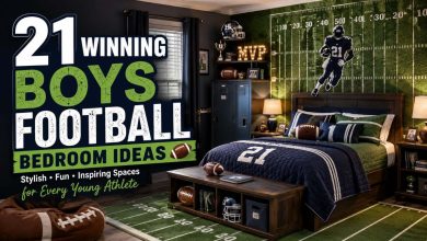 21 Winning Boys Football Bedroom Ideas for the Ultimate Sports-Inspired Space 26 Boys football bedroom with football field wall mural and sports bedding