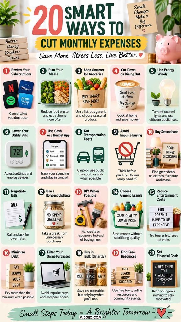 20 Smart Ways to Cut Monthly Expenses and Save More Money in 2026 (Without Feeling Broke) 2 how to reduce monthly expenses tips