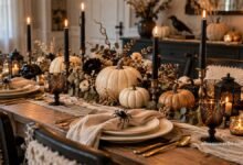 neutral halloween tablescape ideas for a chic october dinner