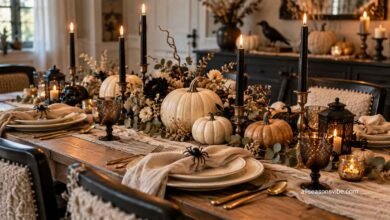 neutral halloween tablescape ideas for a chic october dinner