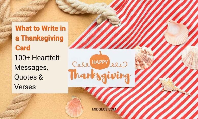 Thanksgiving greeting card with autumn leaves, pumpkins, candles, and a heartfelt gratitude message.